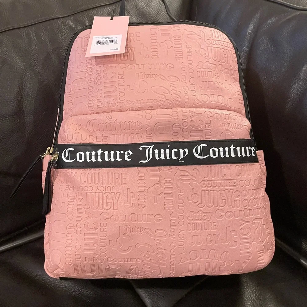 RARE PINK JUICY Couture Embossed Signature “Our Zips Say It All” Backpack 💗